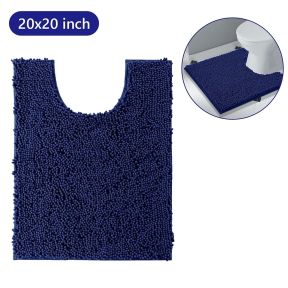 Hengbo U-Shaped Mat Contour Rug 20 x 20 inch Toilet Mat for Bathroom Floor Fluffy Soft Absorbent Water Machine Washable Navy Blue