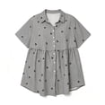 thumbnail image 3 of VBVC Women's and Women's Plus Button Down Shirt , Ladies' Short Sleeve Smock Tunic Top , Striped Babydoll Summer Flowy Blouse For Women, Black , S-5XL, 3 of 6