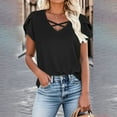 thumbnail image 6 of Olyvenn Summer Tops Women Fashion Criss Cross Strappy V Neck Shirts New Petal Sleeve Dressy Blouses Solid Daily Tees Black S, 6 of 8