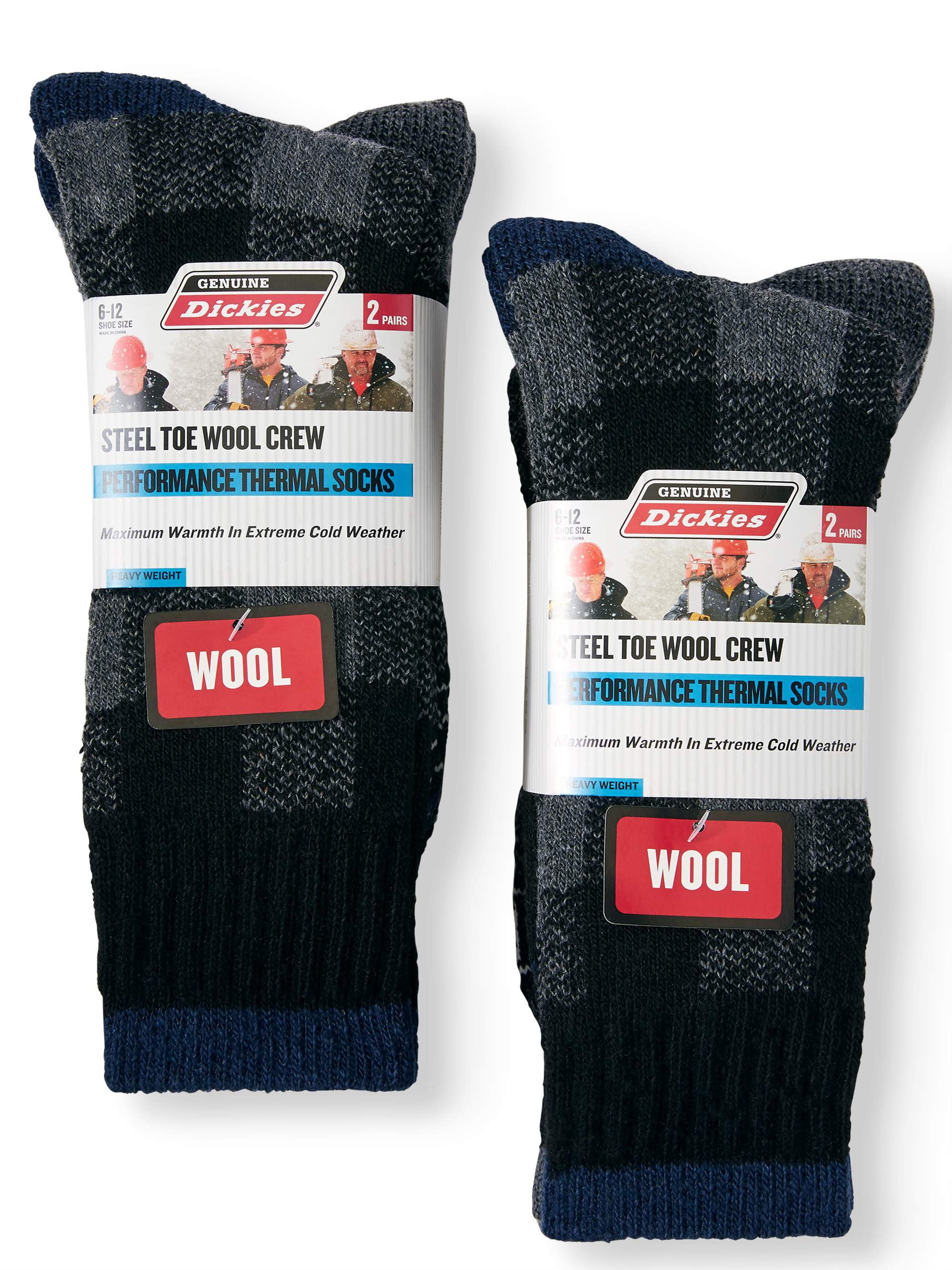 Dickies Women's Wool Blend Thermal Red Black Gray Plaid Socks 2 Pair Size 6-9