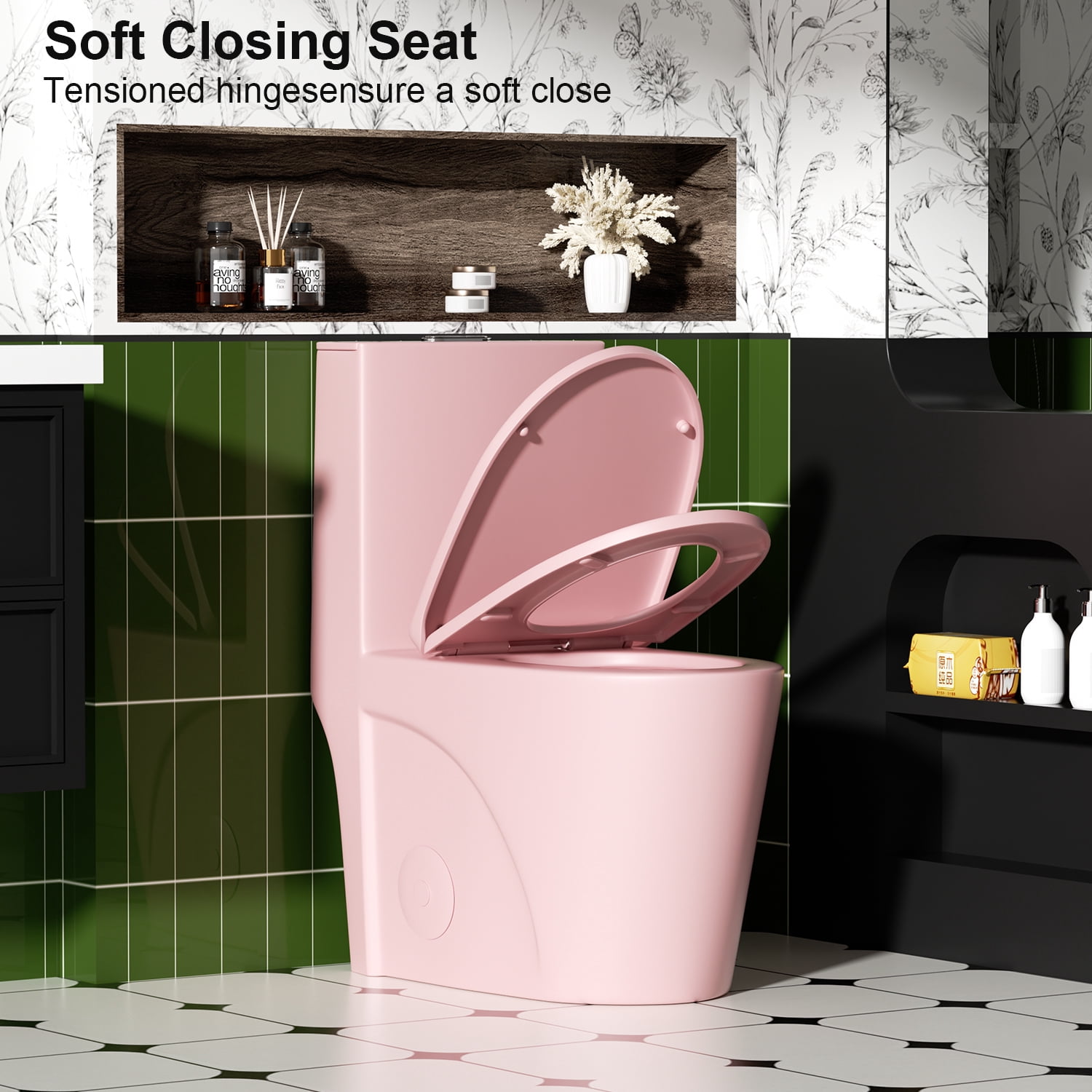 Aukfa One-Piece Toilet Dual Tornado Flush 1.1/1.6 GPF ,ADA Comfort Height,Water Sense Certified, Soft-Close Seat,Pink