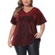 thumbnail image 1 of Blusas de mujer de tallas grandes Agnes Orinda, camiseta de manga corta con escote en V metálico, tops de fiesta 4X burdeos, 1 of 6