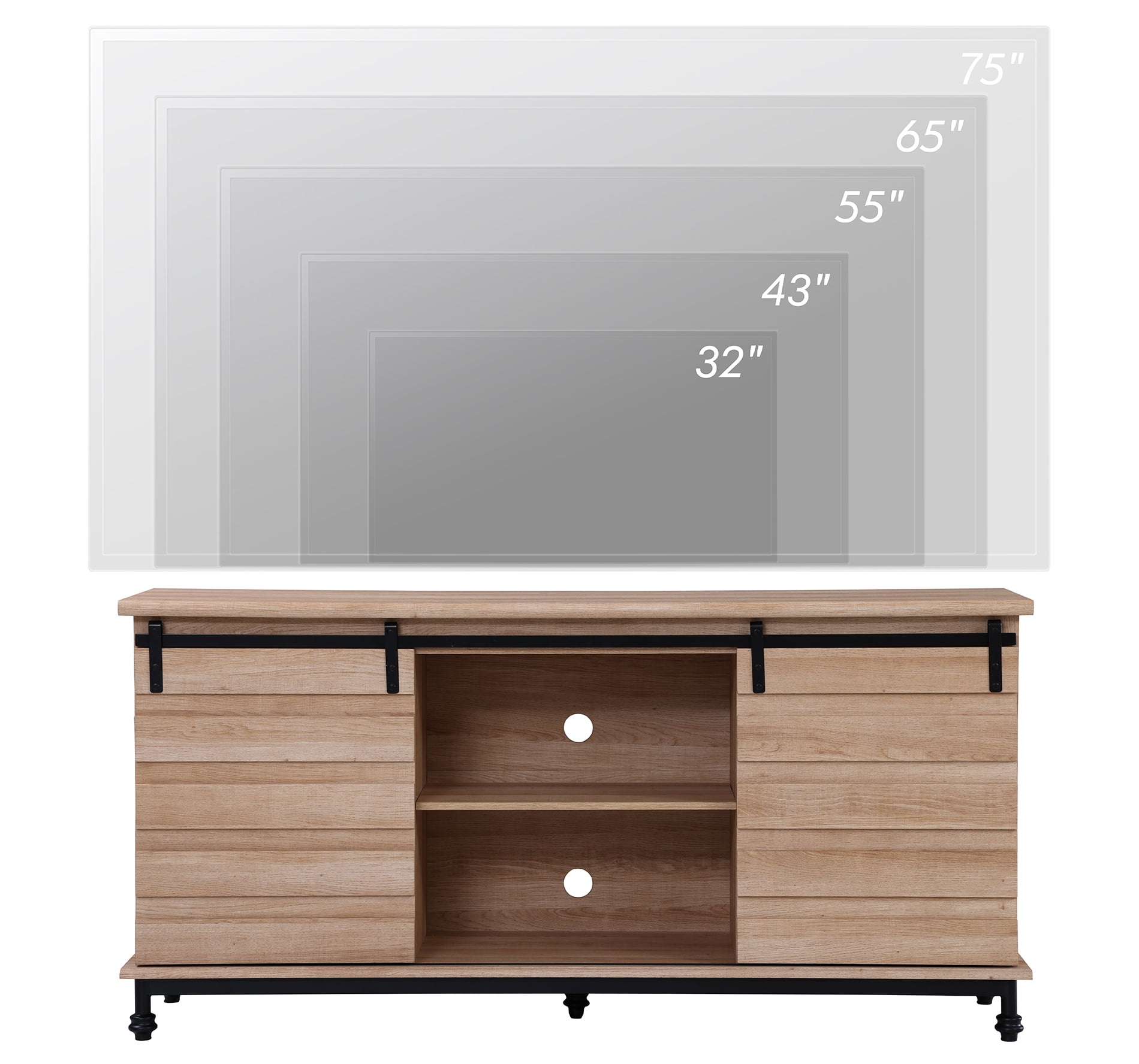 Wampat Sliding Barn Door TV Stands with Furniture Safety Straps, Oak
