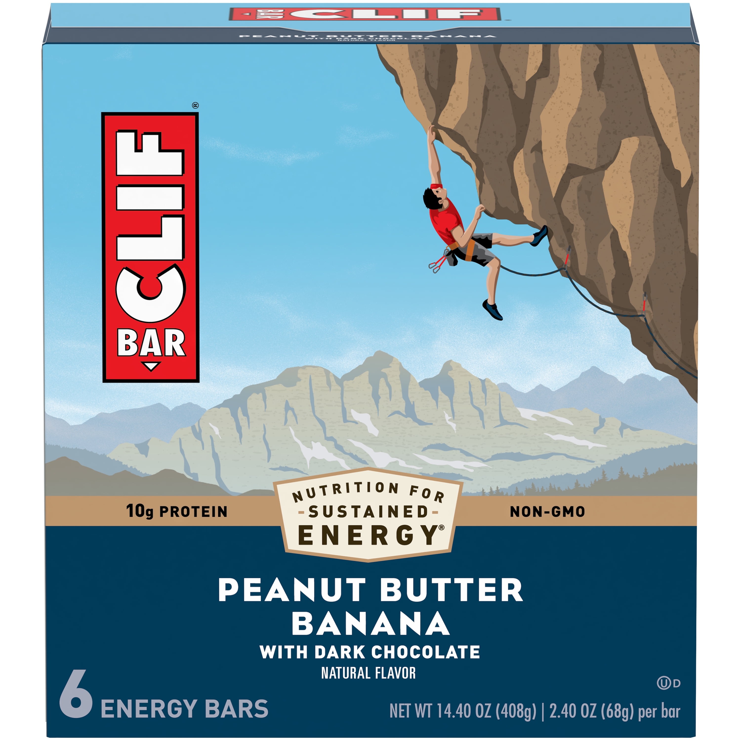 CLIF BAR® Energy Bars, Peanut Butter Banana with Dark Chocolate, 10g Protein Bar, 6 Ct, 2.4 oz (Packaging May Vary)