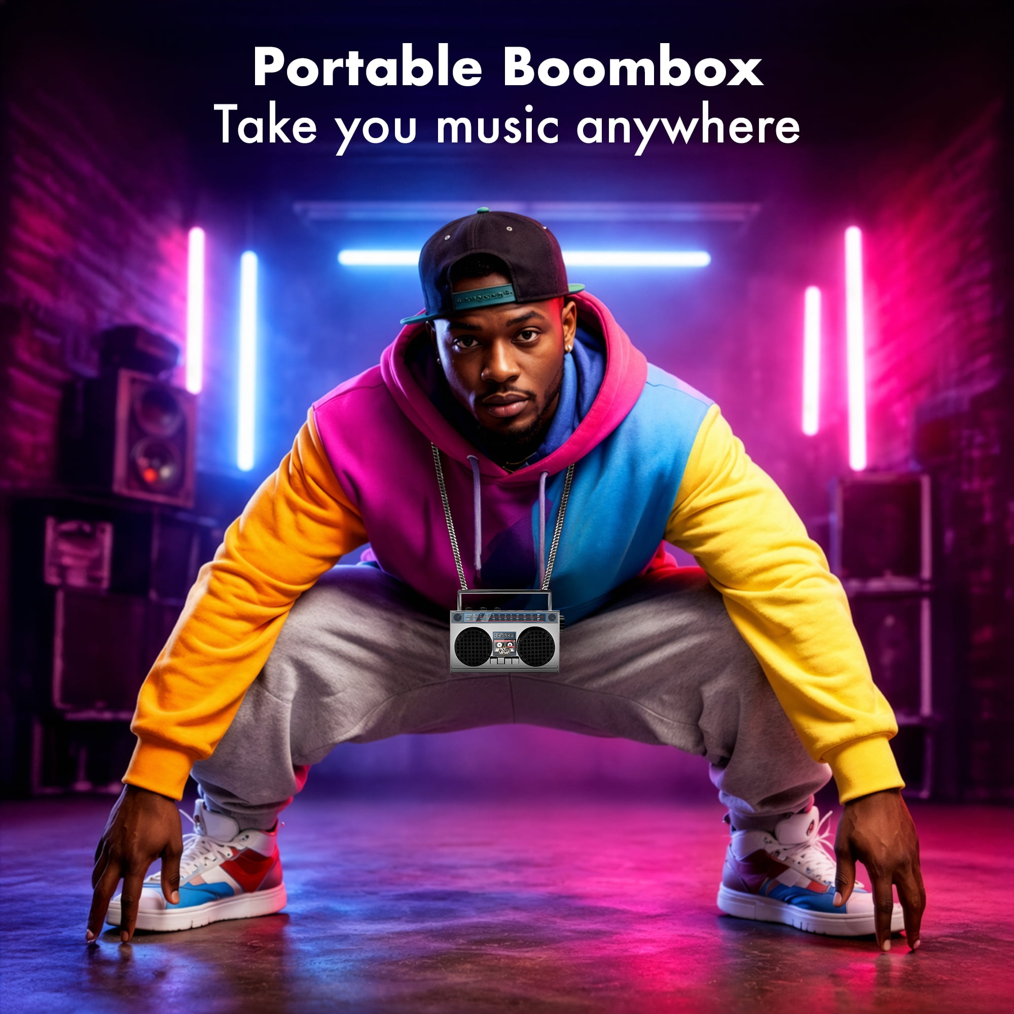 Portable Mini Bluetooth Wireless Speaker Retro Wearable Boombox with 27 Inch Necklace, FM Radio, On Board Buttons, with Dual 6W Peek Power Micro Speakers, and Long Lasting Battery