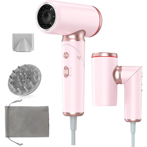 Dual Voltage Hair Dryer Travel Foldable High Speed Ionic 100-240V Portable 1300W with Magnetic Nozzles