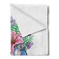 thumbnail image 2 of Flower Soft Flannel Fleece Throw Blanket, Floral Head Woman with Hibiscus Plants Violets Butterflies Spring Teen Girl Print, Cozy Plush for Indoor and Outdoor Use, 50" x 70", Multicolor, by Ambesonne, 2 of 5