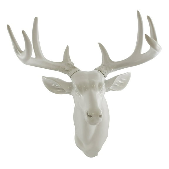 Pine Ridge White Medium Wall Mount Hanging Deer Head and Antlers - Animal Friendly Wall Sculpture Beautifully Hand Painted and Crafted Polyresin For Nature and Wildlife Lovers, Hunters and Outdoorsman