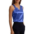 thumbnail image 6 of Otntypg Women's Silk Satin Camisole Tank Tops Trendy Solid Color Dressy Casual V Neck Pleated Sleeveless Tunic Blouses Summer Business Work Shirts Blue XXL, 6 of 9