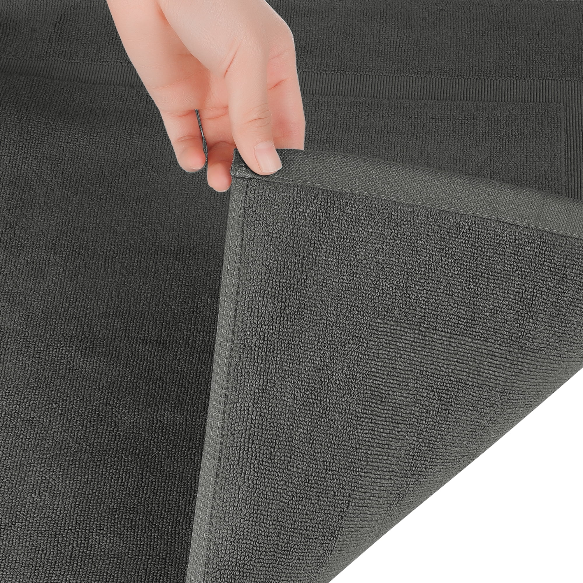 Unique Bargains 2 Pcs Cotton Banded Reversible Soft Bath Rug Grey 20" x 32"