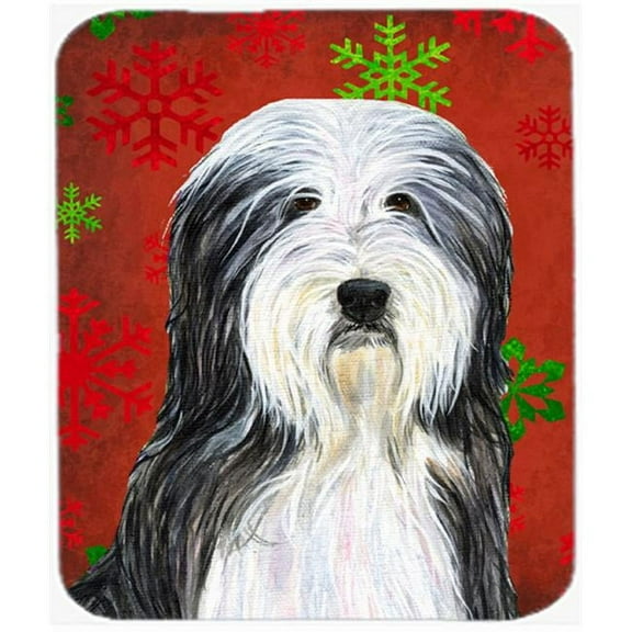 Bearded Collie Snowflakes Holiday Christmas Mouse Pad- Hot Pad or Trivet