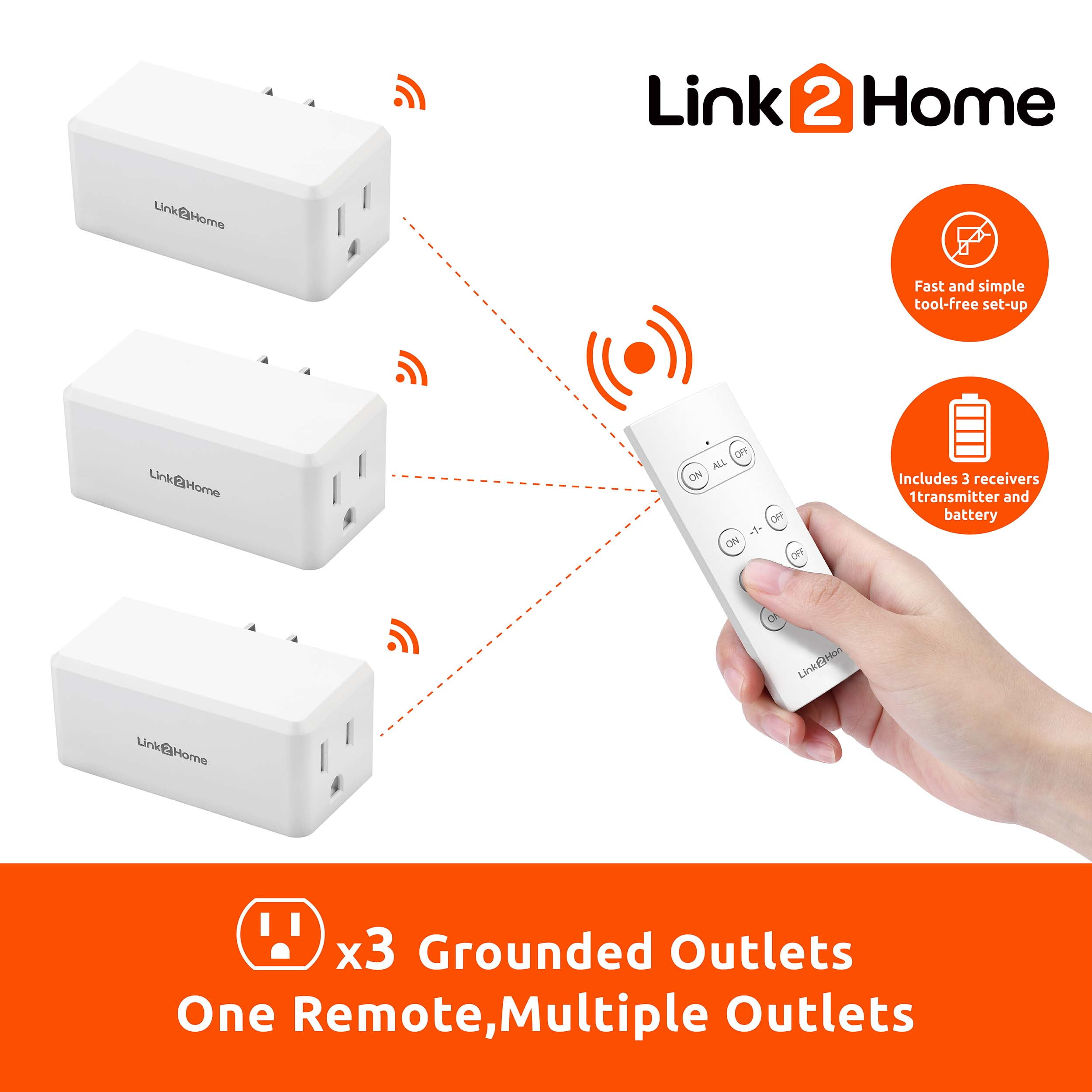Link2Home Wireless Indoor Remote Control Outlet Switch with Countdown Timer  and Random/Away Mode - 3 RCVs and 1 Remote EM-RF500W - The Home Depot