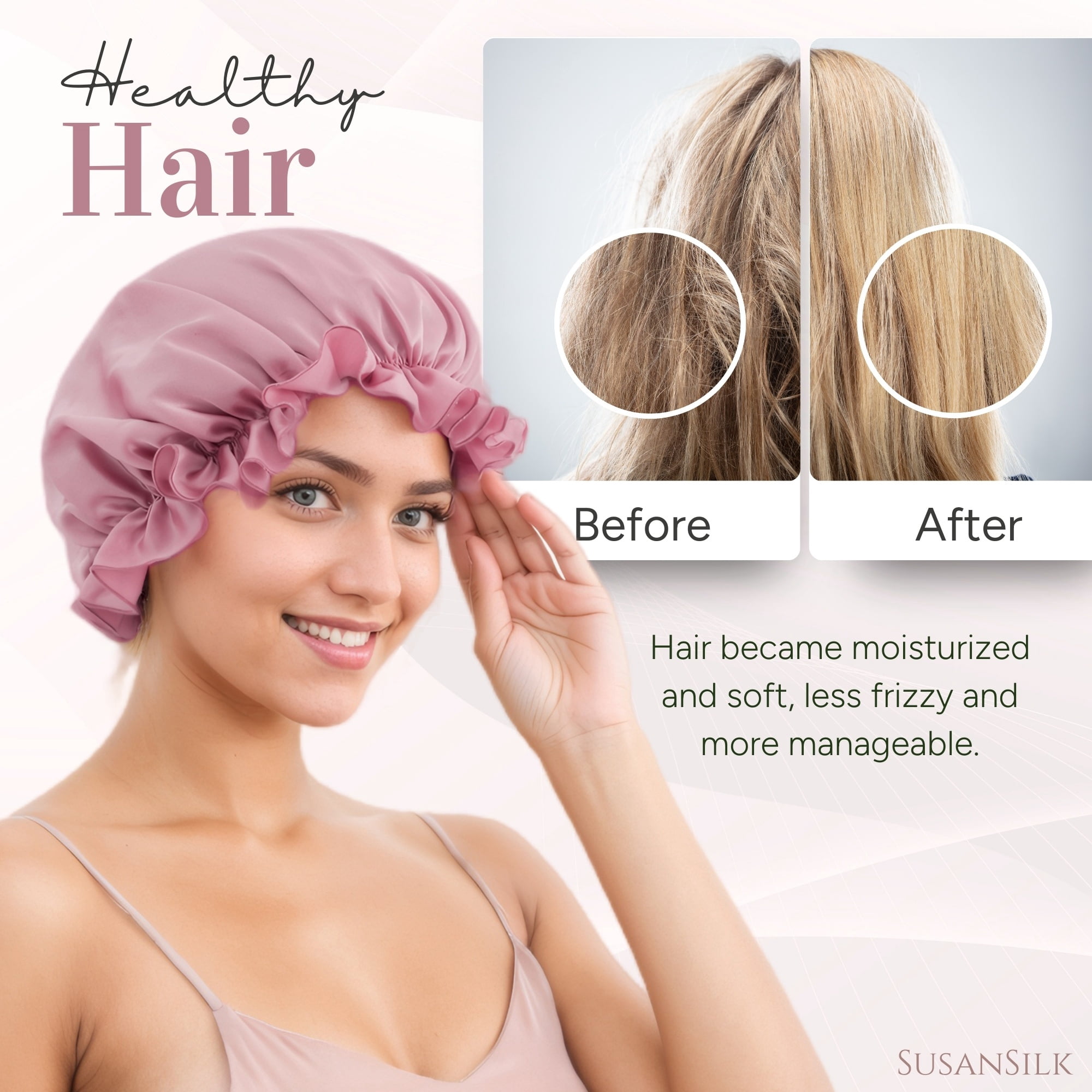 SusanSilk Premium Mulberry Silk Shower Bonnet, Breathable Hair Protection, Adjustable Elastic