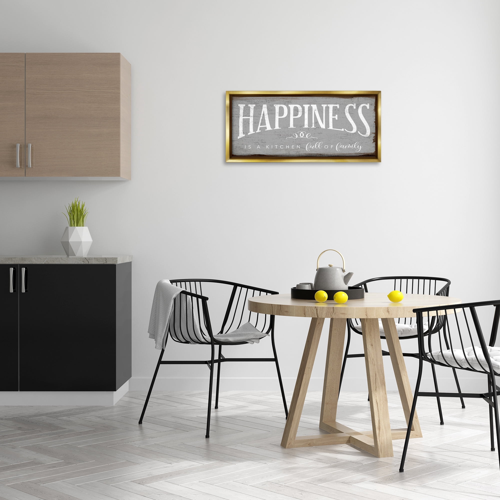 Stupell Industries Happiness is A Full Kitchen Phrase Typography Painting Gold Floater Framed Canvas Art Print Wall Art, 31 x 14