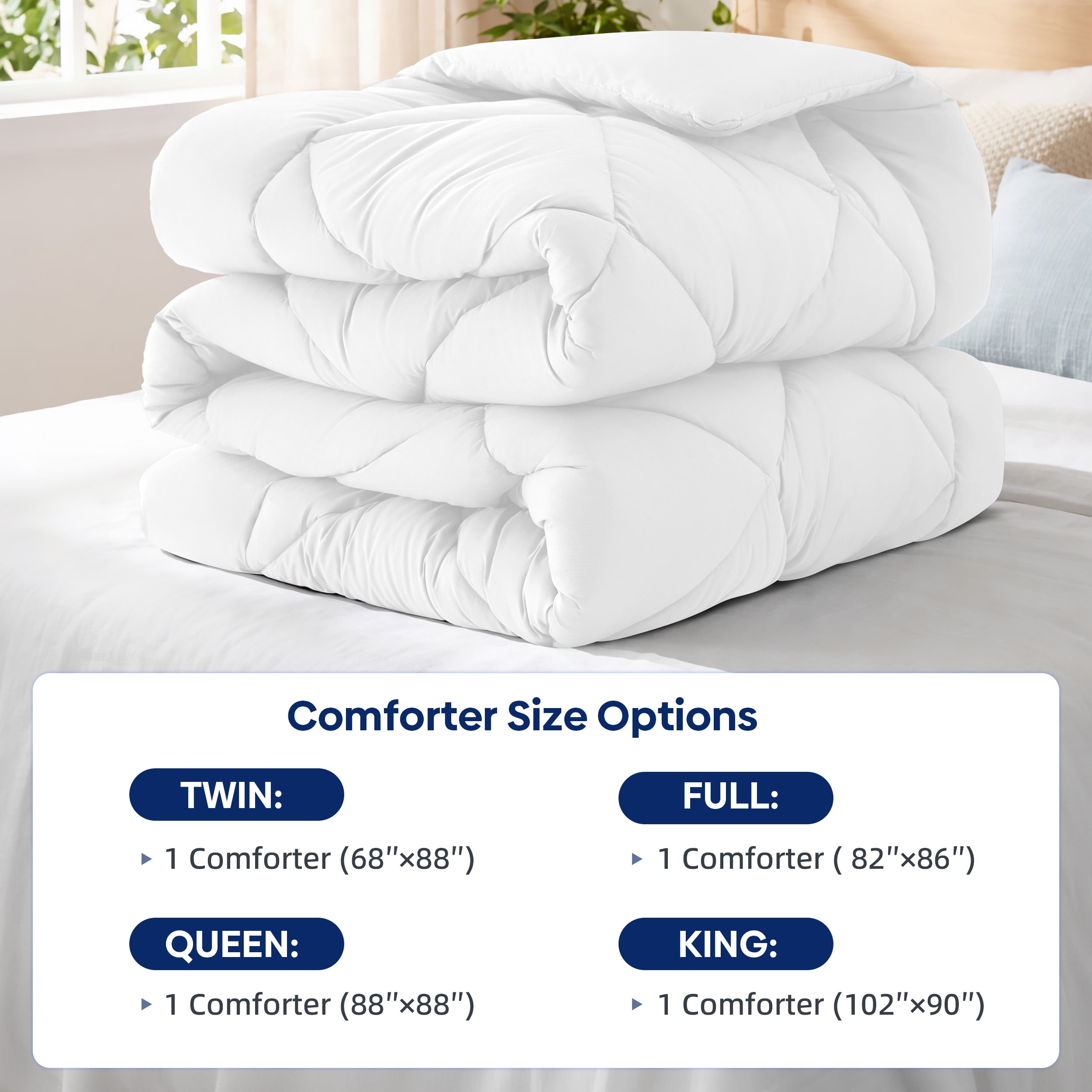 WISHEAD Comforter Queen Size All Season Soft Quilted Down Alternative Bedding Duvet Insert with Corner Tabs, Machine Washable, White