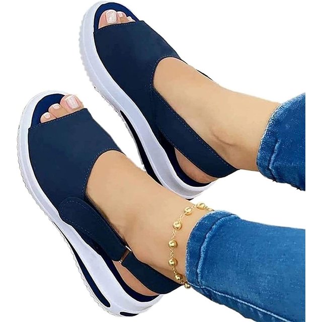 Sandalias de Cuña Media con Punta Abierta Básica Para Mujer, Sandalias de Punta Abierta Para Mujer Zapatos Zapatillas de Deporte Cuñas de Moda Para Mujer Alpargatas Zapatos Deportivos de Verano,Blue-41 Xishao ropa
