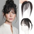 thumbnail image 1 of Yanonmyfd  Dark Brown Bangs Hair Clip,Middle Part Clip in Bangs Human Hair Natural Curtain Fringe with Temples Hairpieces for Women Clip on Bangs Daily Wear, 1 of 15