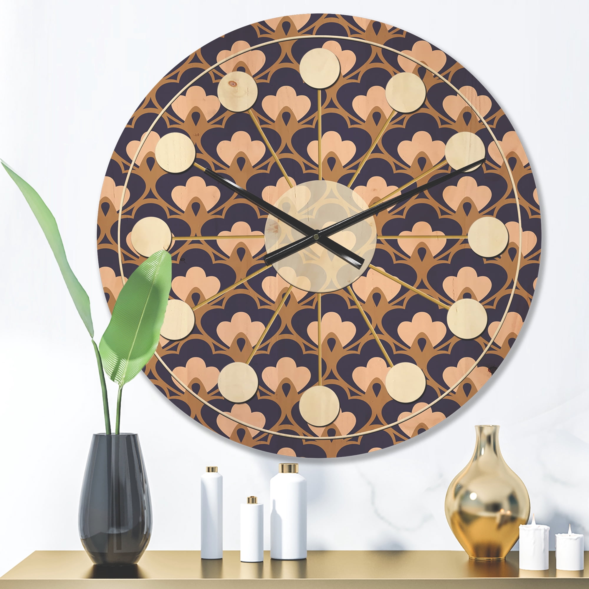 Designart 'Ornamental Retro Design IX' Mid-Century Modern Wood Wall Clock