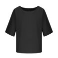 thumbnail image 3 of FAIWAD Cotton Linen Shirts for Girls Kids Casual 3/4 Sleeve Solid Color Crew Neck Blouses Summer Loose Comfy Beach Tops, 3 of 7