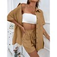 thumbnail image 5 of EASYBRA Women Pants Suit Solid Color Casual Summer Set Cardigan Shorts Outfit Polyester Fabric Sizes S-3XL, 5 of 7