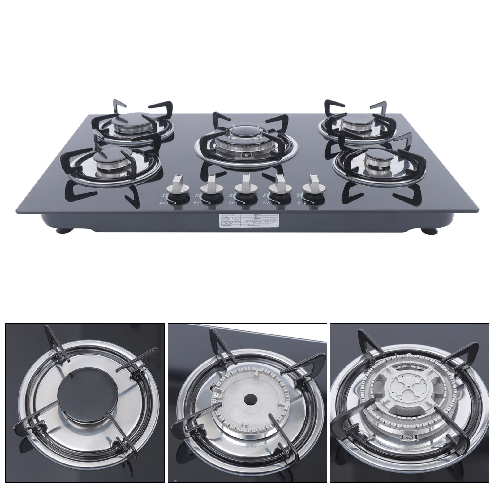 30Inch Built-in 5 Burner Cooktop Stove LPG/NG Gas Hob Countertop Tempered Glass for Home,Restaurants