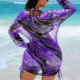 thumbnail image 5 of Levmjia Women's Plus Size Bikini Set 3 Piece Mesh Printed Long Sleeve Sun Protection Cover Up Drawstring Pleated Swimsuit High Waisted Bathing Suit For Beach Vacation, 5 of 9