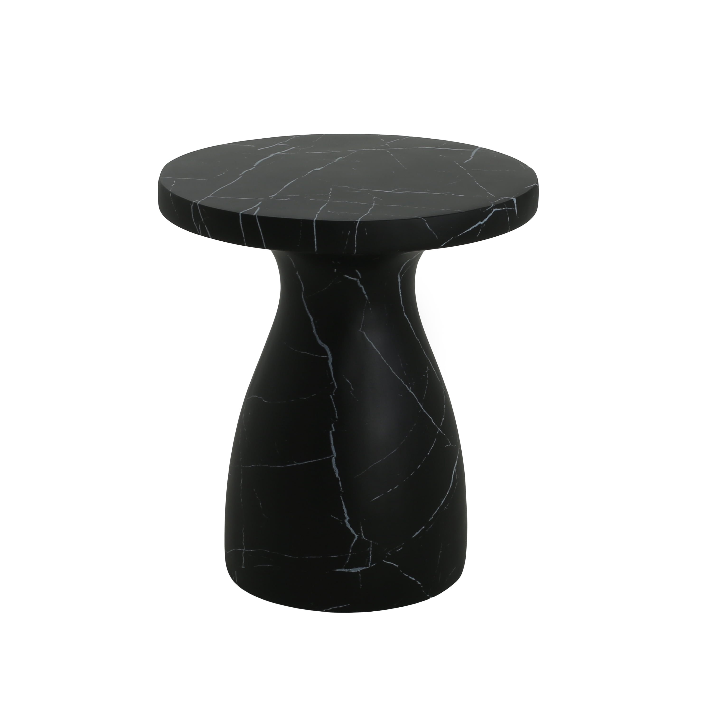 Travertine Side Table, Outdoor Light Weight Concrete End Table for Patio Garden, Black Marble