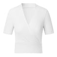 thumbnail image 7 of QLEICOM Women's Cross Wrap Ruched Plunge Sexy Deep V Neck Slim Fit Short Sleeve T Shirt Tunic Tops Tee White 3XL, US Size:14, 7 of 7