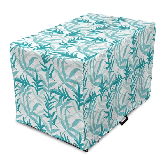 Floral Dog Crate Cover, Continuous Pattern Image of Branches and Leaves on Plain Background, Easy to Use Pet Kennel Cover Small Dogs Puppies Kittens, 7 Sizes, White and Dark Seafoam, by Ambesonne