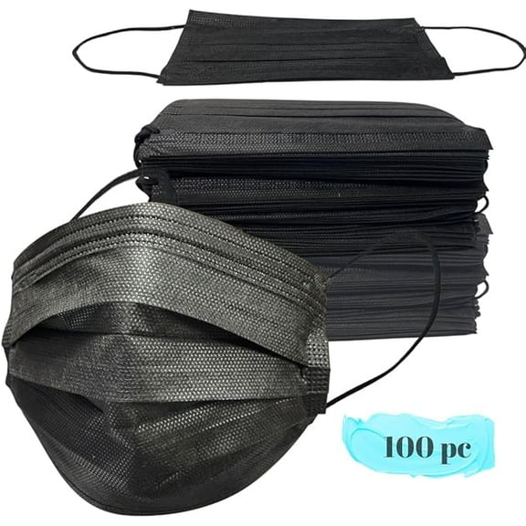 Disposable Face Masks, 100 Pack, Black, 3-Ply, Single Daily Use, Face Mask for Women & Men