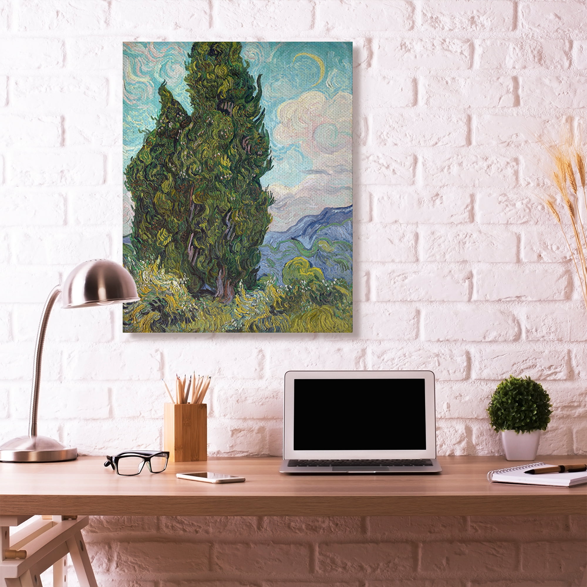 Stupell Home Décor Tall Trees Green Blue Classical Painting Canvas Wall Art by Vincent Van Gogh