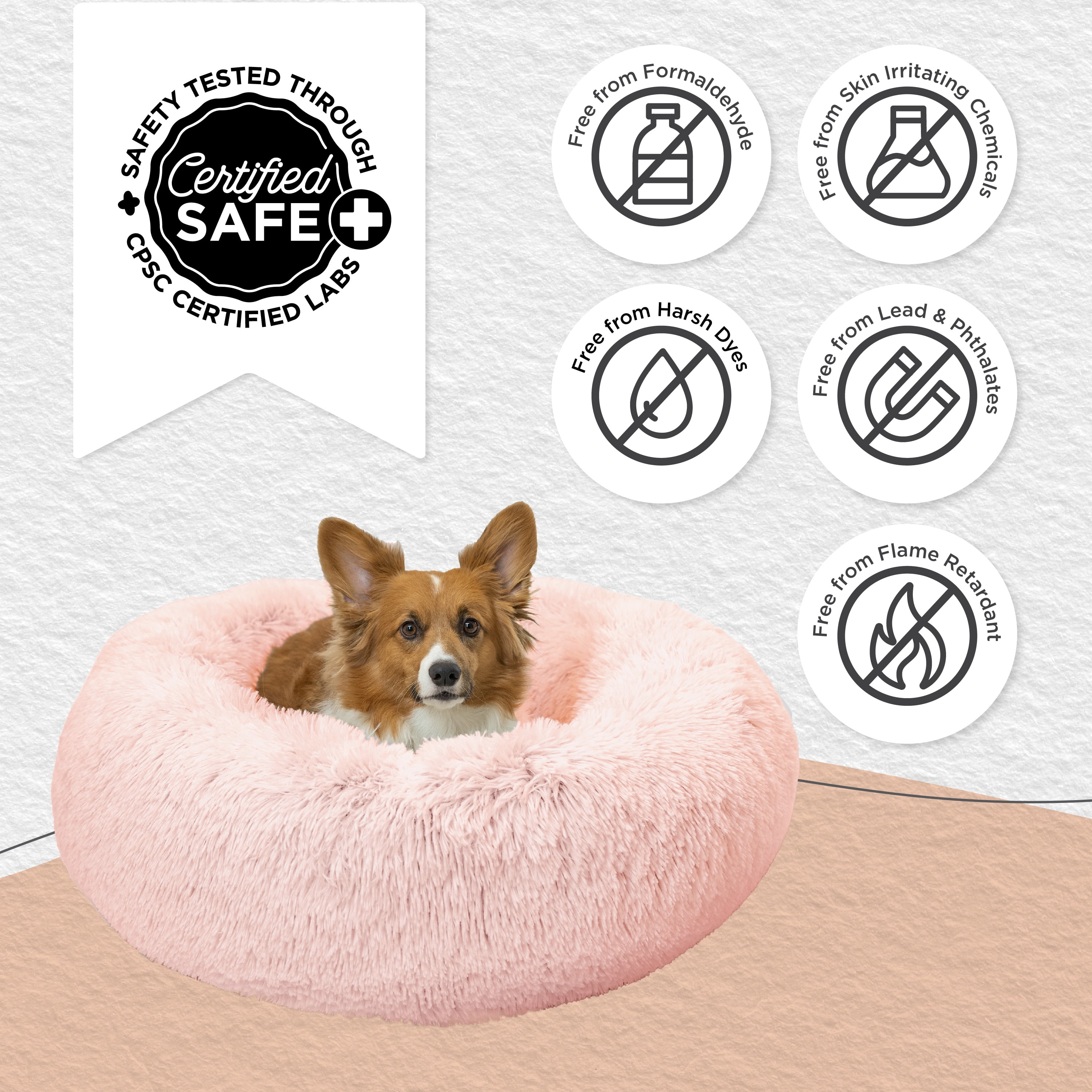 Best Friends by Sheri Original Calming Donut Dog and Cat Bed, Shag Faux Fur, Cotton Candy Pink, (30in x 30in) - Anxiety Relief for Pets Up to 45 lbs