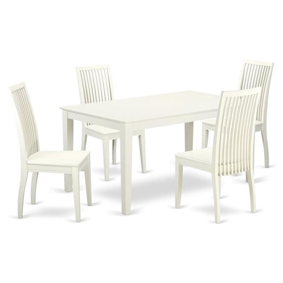 East West Furniture Capri 5-piece Wood Table and Dining Chair Set in White