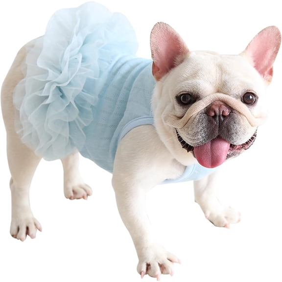 HQREA Dog Tutu Dress for French Bulldog Summer Princess Tulle Dress for Pug Corgi Vest Skirt Mesh Puppy Clothes Girls