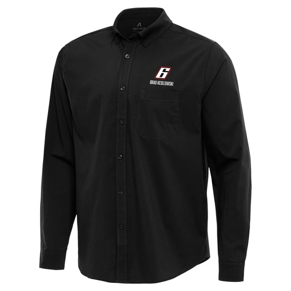 Men's Antigua  Black Brad Keselowski Flight Woven Tri-Blend Long Sleeve Button-Down Shirt