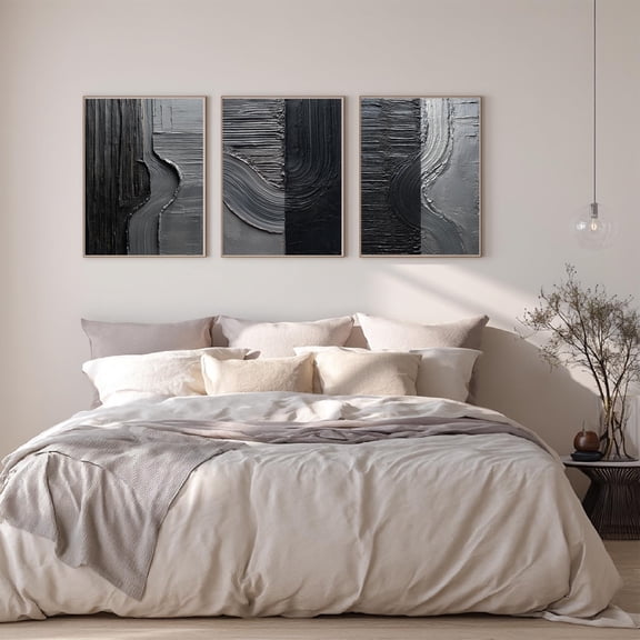 Abstract Black Gray Canvas Painting Print Wall Art for Living Room Bedroom Decoration Frameless