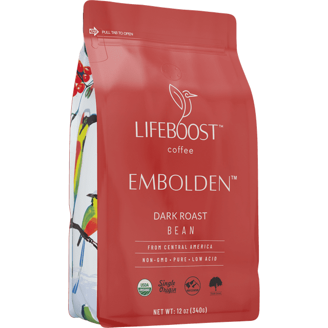 Lifeboost Coffee Dark Roast Coffee Beans, Organic, Low Acid, NonGMO