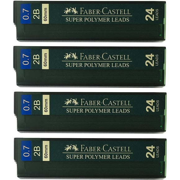 Faber-Castell 0.7mm 2B Super Polymer Premium Strong Dark Smooth Leads Recharges de mine de crayon mécanique pour tous les 0,7 mm