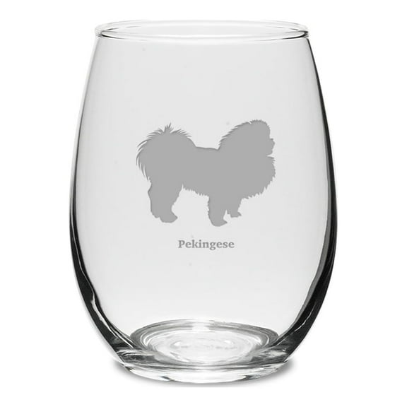 Pekingese Deep Etched 15 oz Stemless White Wine Glass