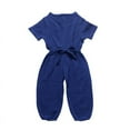 thumbnail image 1 of Boys And Girls Summer And Autumn Basic Solid Color Short-sleeved Cotton And Linen Rope Jumpsuit-sebneei, 1 of 4