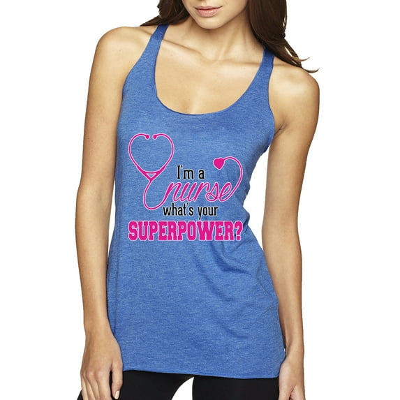 Wild Bobby, Funny Nurse Whats Your Superpower Nurse Week, Inspirational/Christian, Women Tri-Blend Racerback Tank Top, Vintage Royal, X-Large