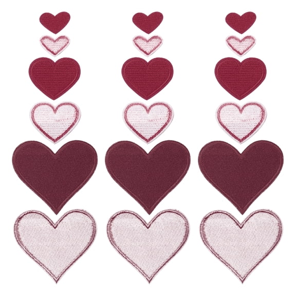 Uxcell Heart Shaped Iron on Patches 2.5/4/7x2/3.5/6.8cm Embroidered Sew Patches Appliques Garment Embellishments for Clothing Repair Backpack Shoes Decoration Wine Red 30Pcs