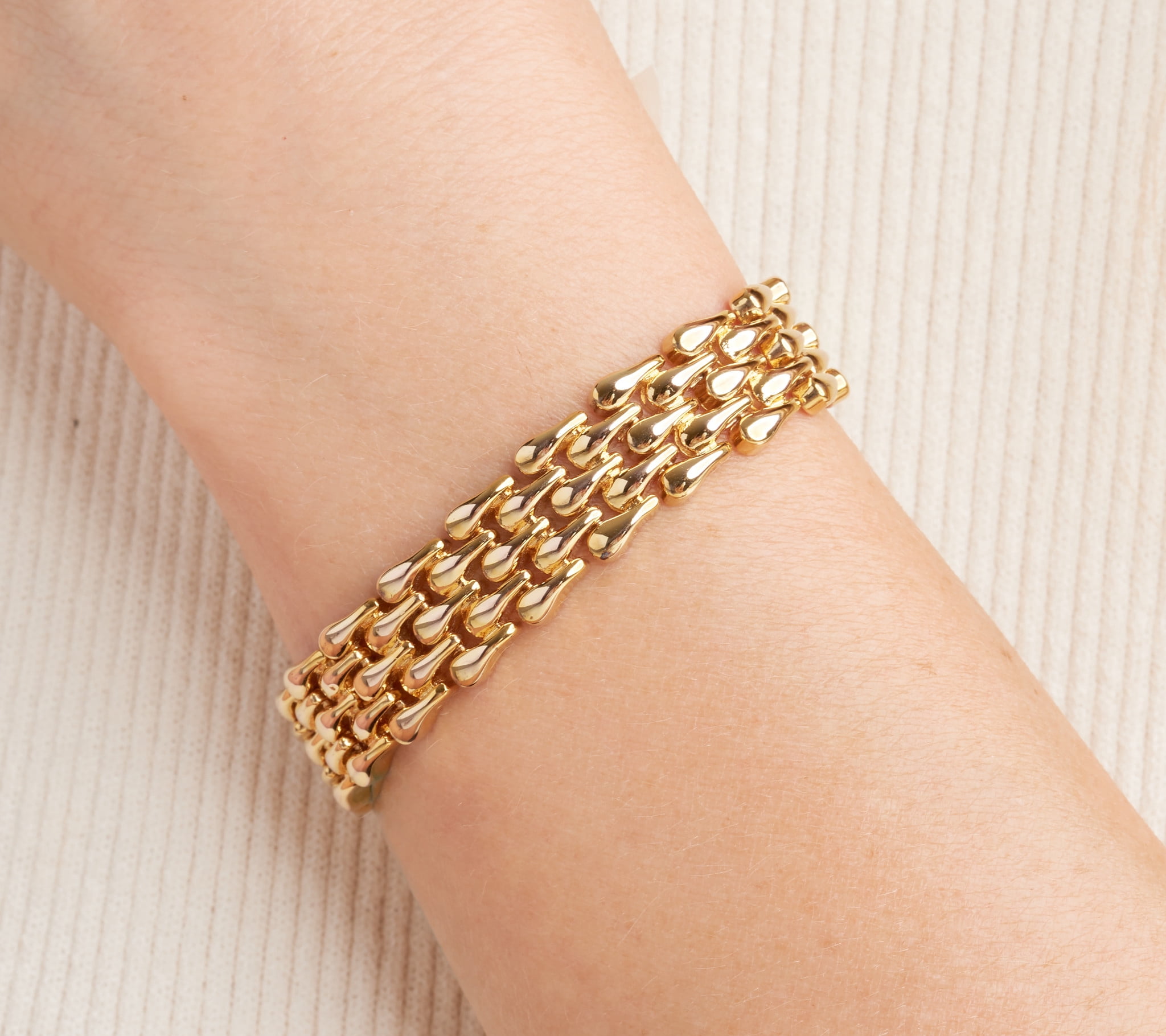 Women's 18kt Gold over Brass Interlocking High-Polish Multi-Row Bracelet, 7.5"