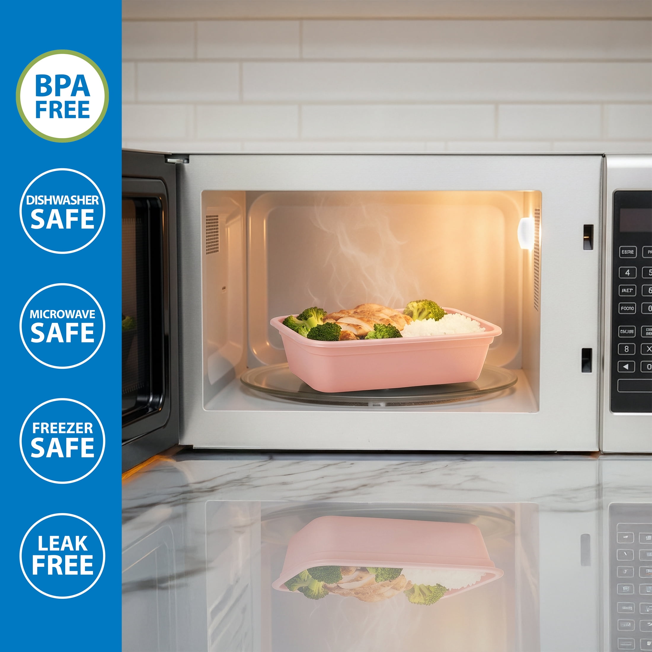 Mainstays 5-Pack 1-Compartment BPA-Free Plastic Snack Meal Prep Food Storage Containers, 3 Cup, Pink Blush