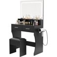 thumbnail image 1 of Ourlova Vanity Desk with LED Mirror & Power Outlets – Small Makeup Vanity Set with 2 Drawers, Cushioned Stool, 3 Light Modes for Modern Bedroom, 1 of 8