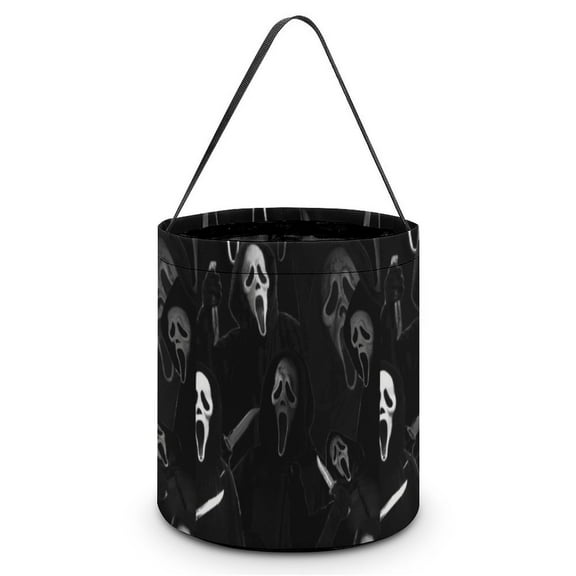 Ghostface Candy Tote Bags Halloween Trick or Treat Bucket Bag Portable Collapsible Reusable Goody Handbag