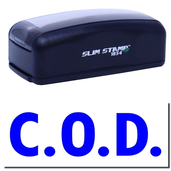 Large Pre-Inked Cod Stamp, Slim 1854, Ultra Slim Design, Impression Size 1-13/16" by 2-1/2", Up to 25,000 Impressions - Blue Ink