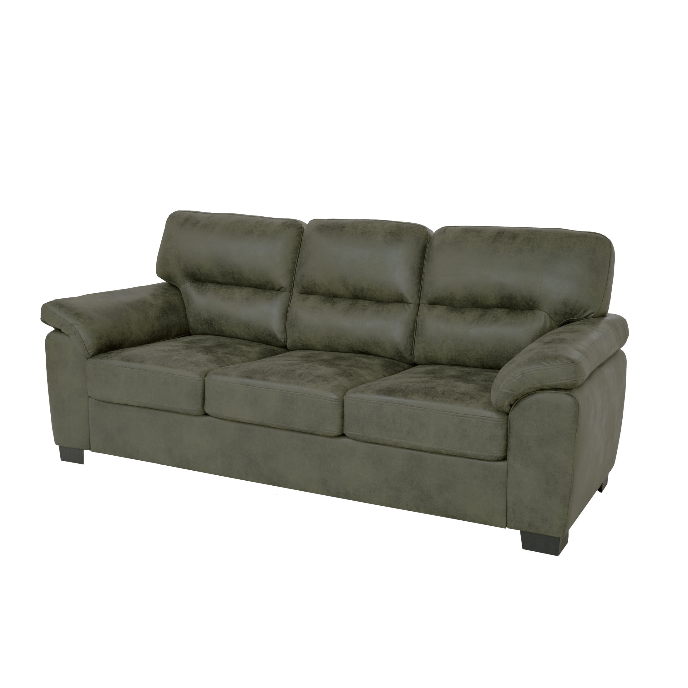 Noble House 81" Modern Sofa with Pillow Top Arms, Foil Fabric Upholstery, Olive Green