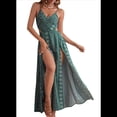thumbnail image 3 of Vestido de Verano para Mujer, , con Escote en V, Estampado Floral, Estilo Tropical, con Abertura Lateral para Playa Verde S, 3 of 10