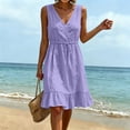 thumbnail image 2 of Ahabrexf Womens Summer Ruffled Hem Dresses, Sleeveless V Neck Drawstring Waist Natural Fiber Linen Sundress for Casual Vacation Wear, 2 of 9